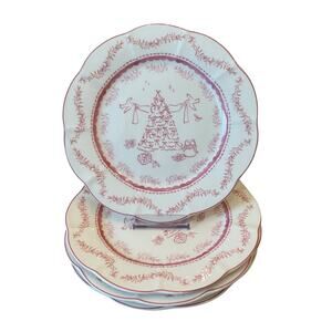 Monterey Bay Porcelain Christmas Salad Plates 8.5in Pink & White NEW